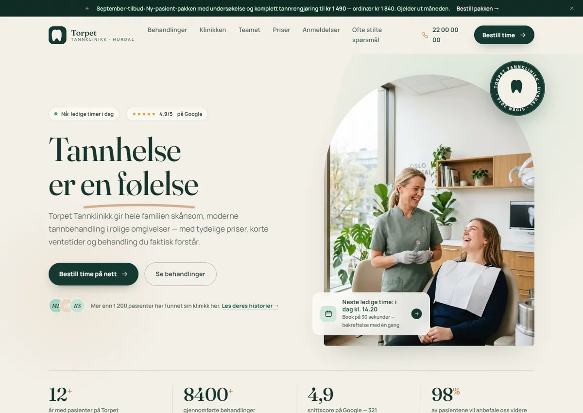 Designkonsept: Torpet Tannklinikk · Tannlege i Hurdal